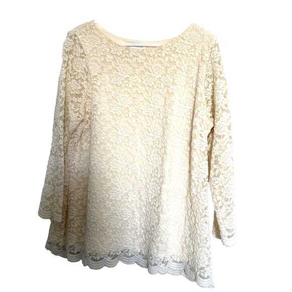 Charter Club Lace Beige Women’s Blouse Size LG w/ Spandex Lining “Made Taiwan” - Picture 1 of 6